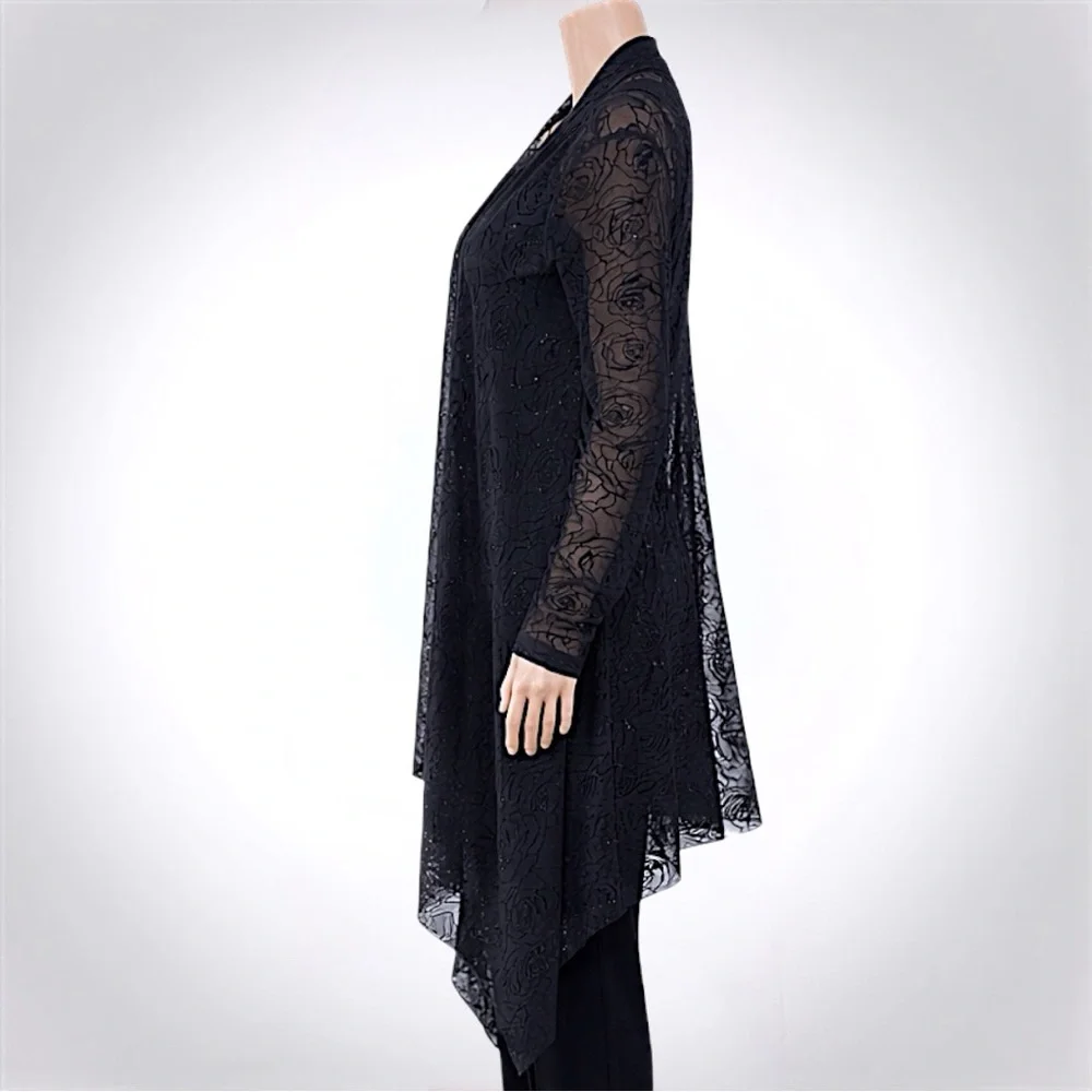 Bianca Nygard Black Sheer Sparkly Rosette Mesh Cardigan